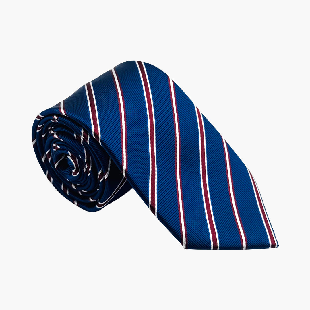 Blue, Maroon & White Striped Tie