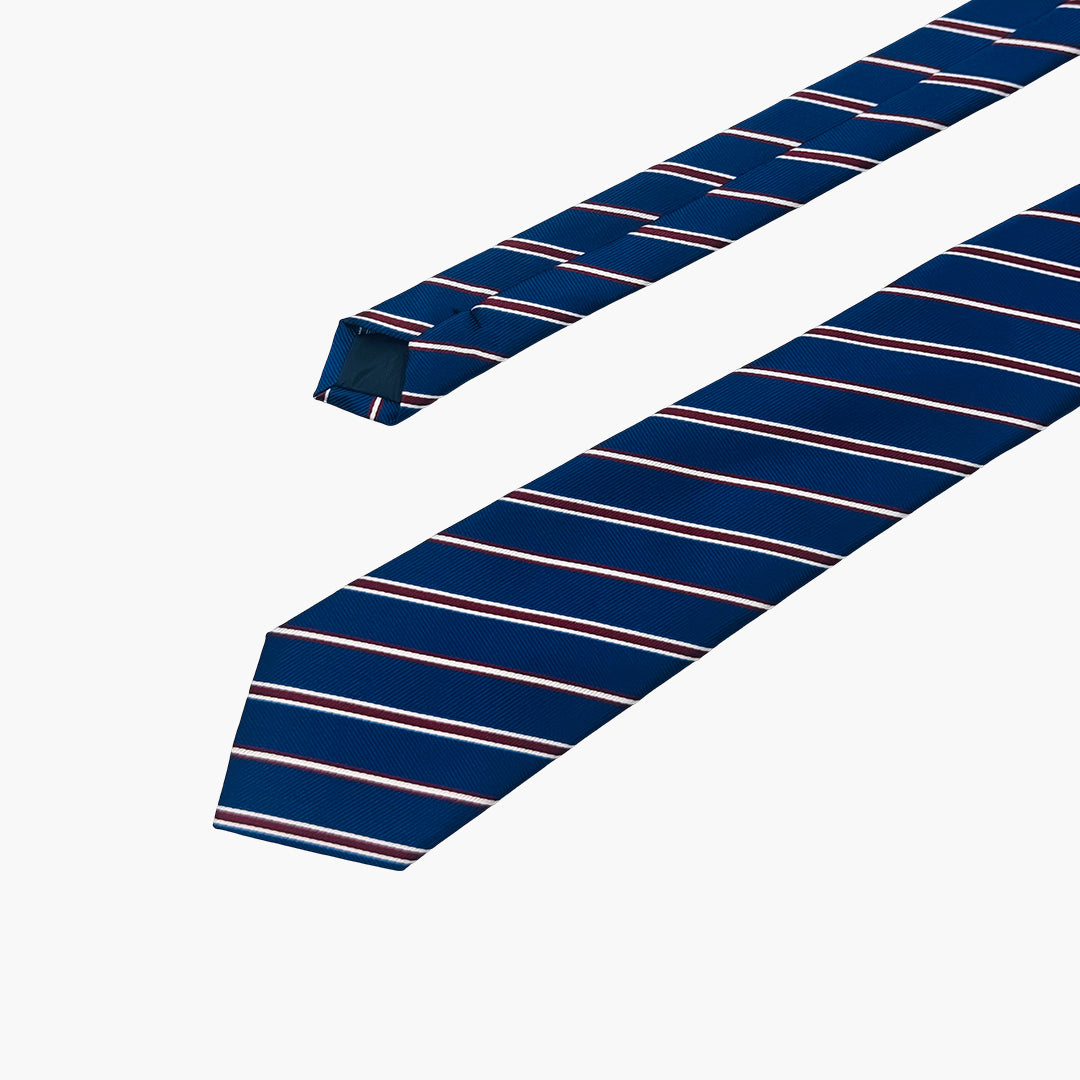 Blue, Maroon & White Striped Tie