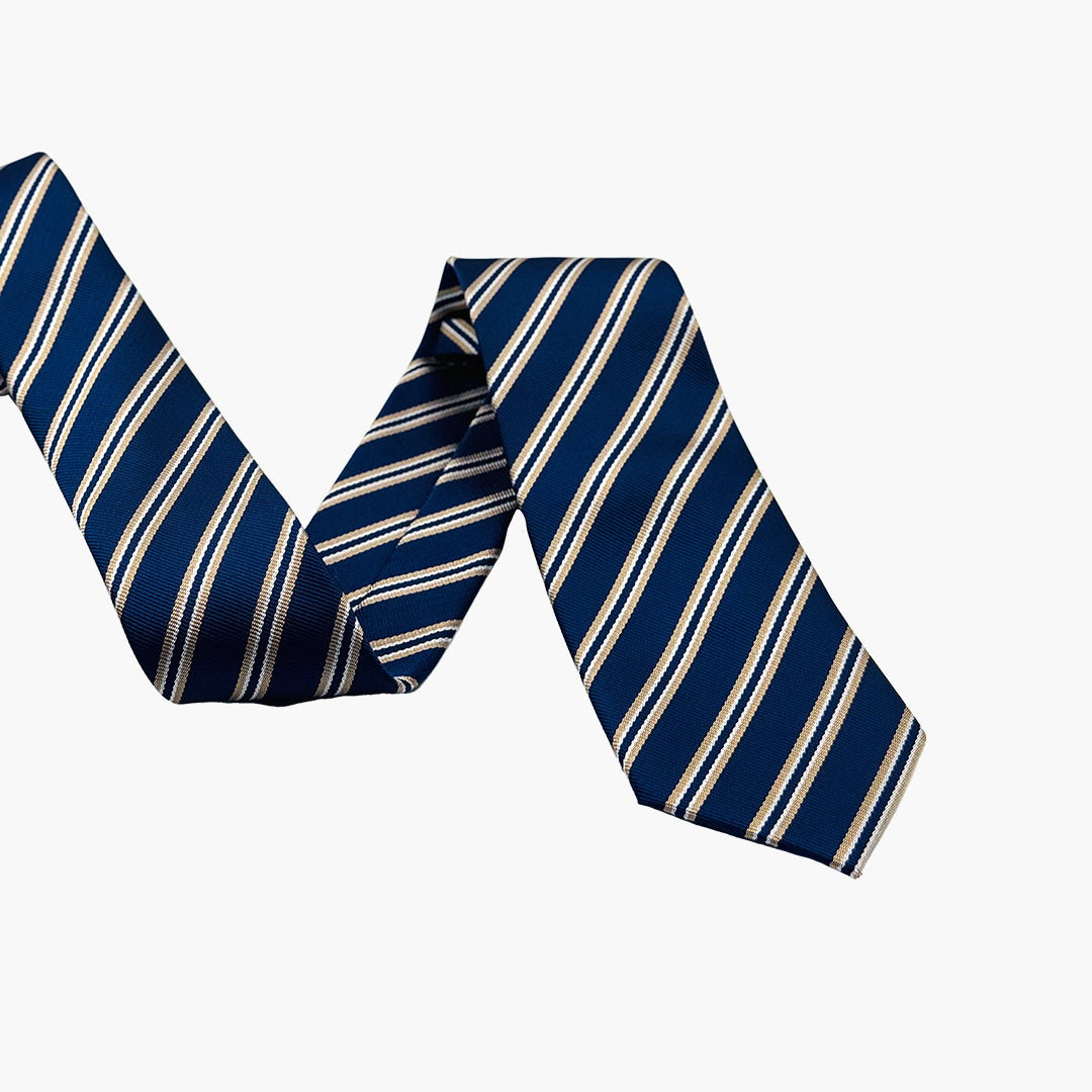 Blue Tie with Cream & White Stripes