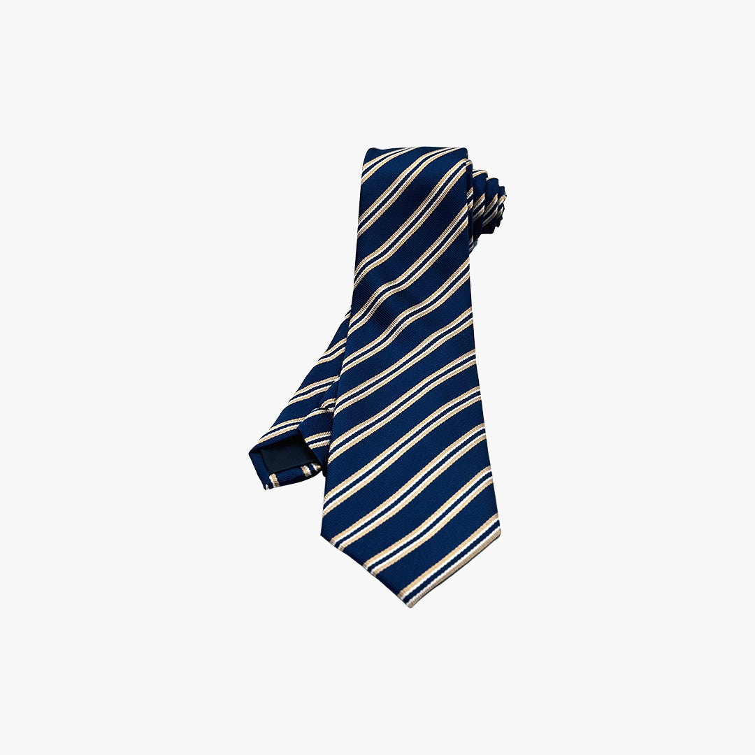 Blue Tie with Cream & White Stripes