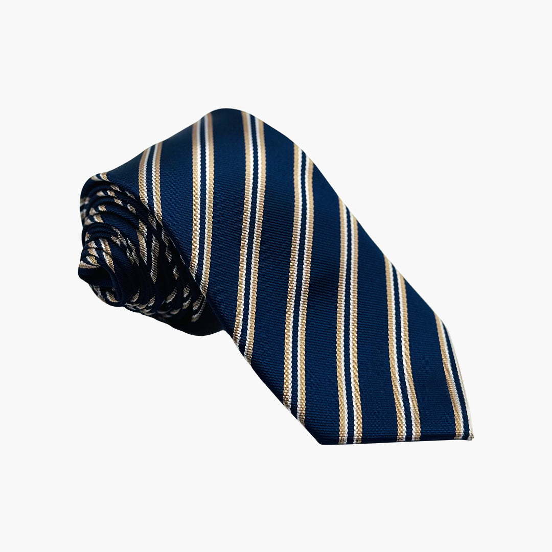 Blue Tie with Cream & White Stripes