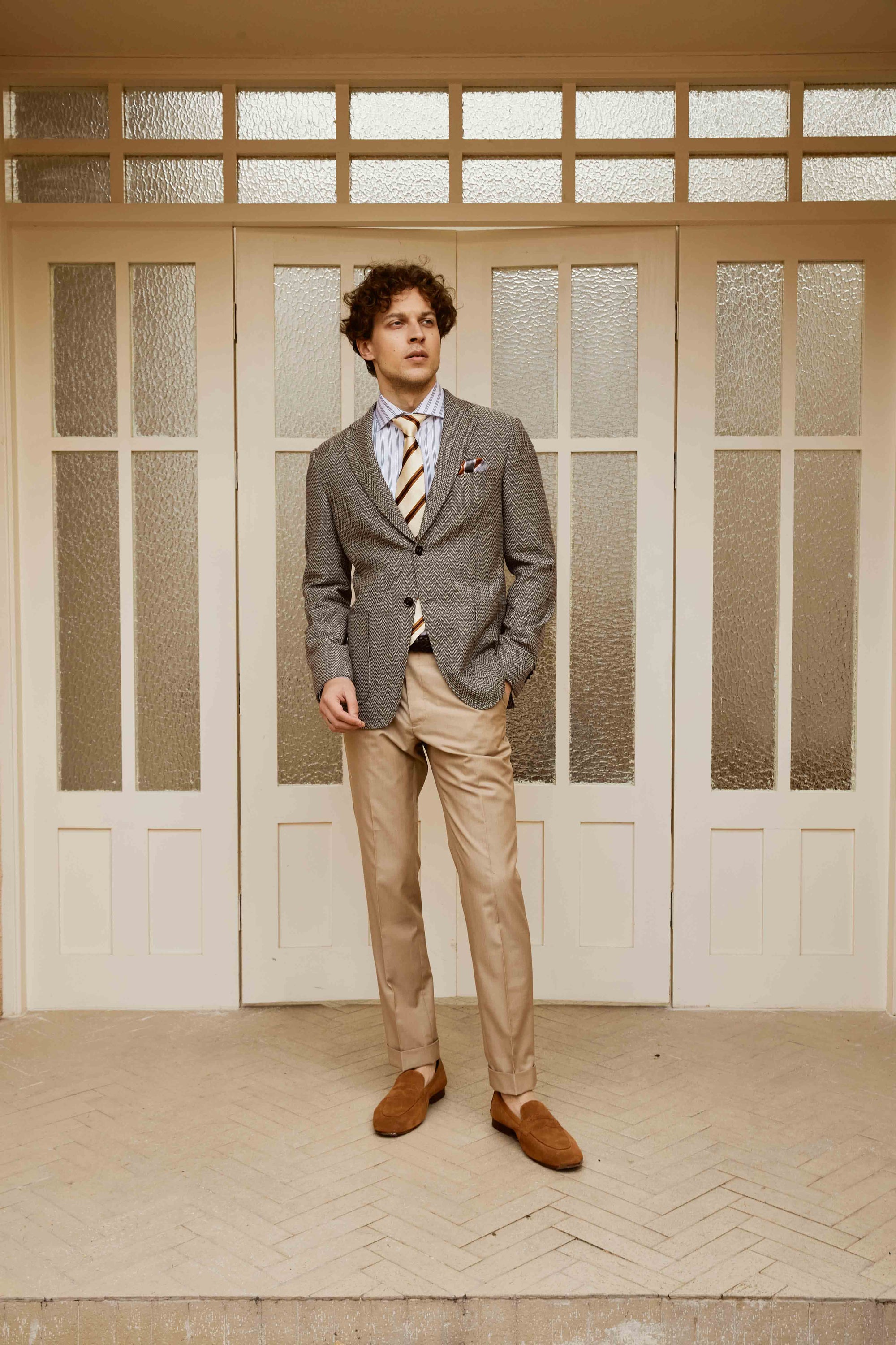Suit with Herringbone Pattern