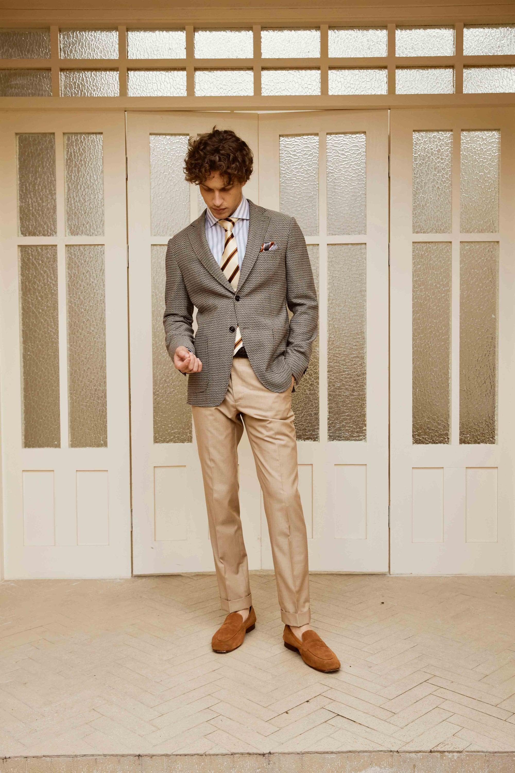 Suit with Herringbone Pattern