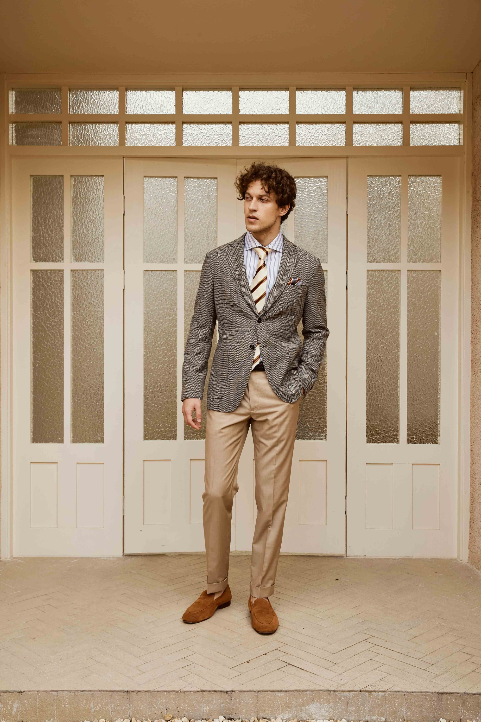 Suit with Herringbone Pattern