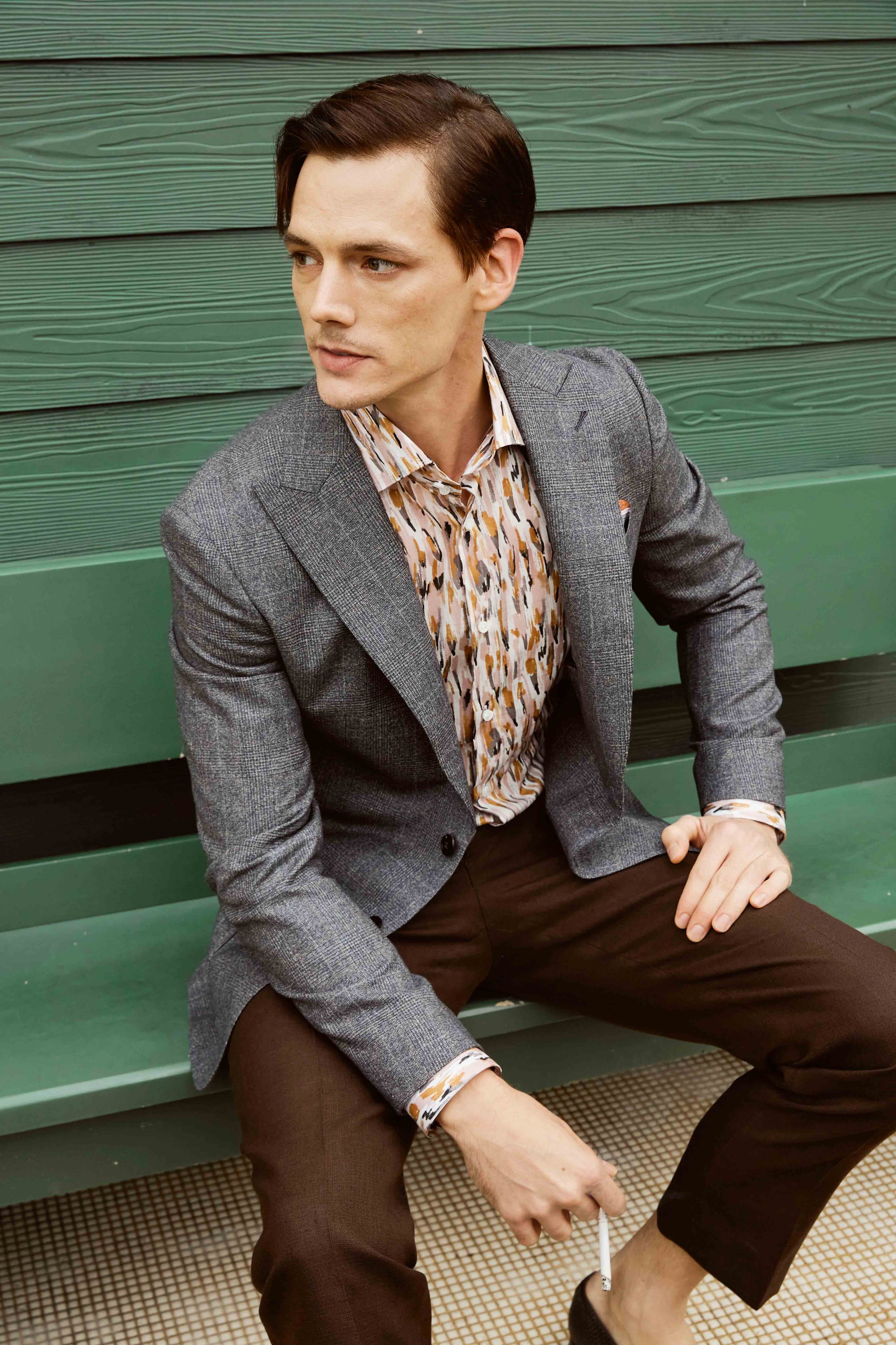 Textured Suit Set with Printed Shirt