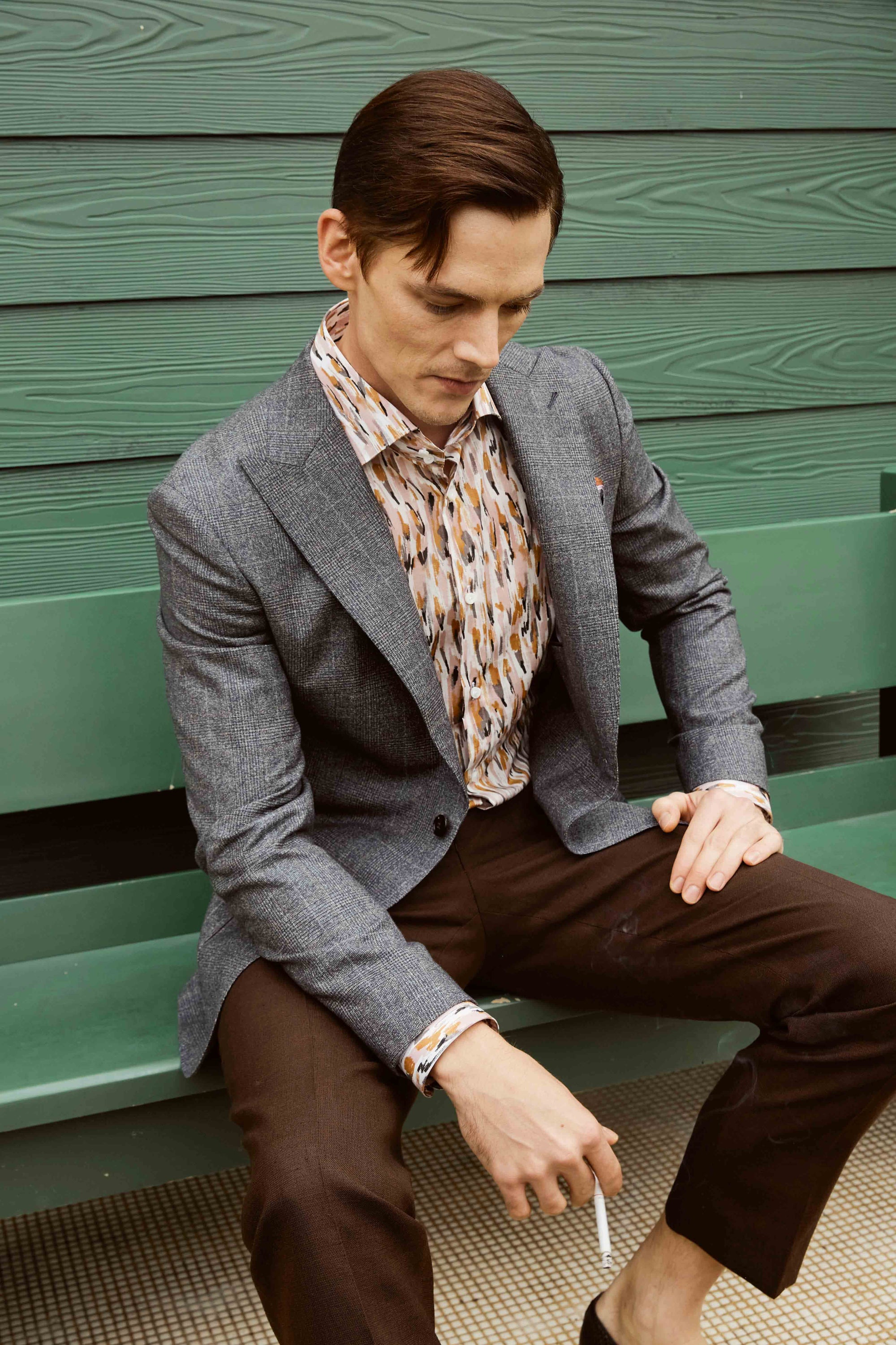 Textured Suit Set with Printed Shirt