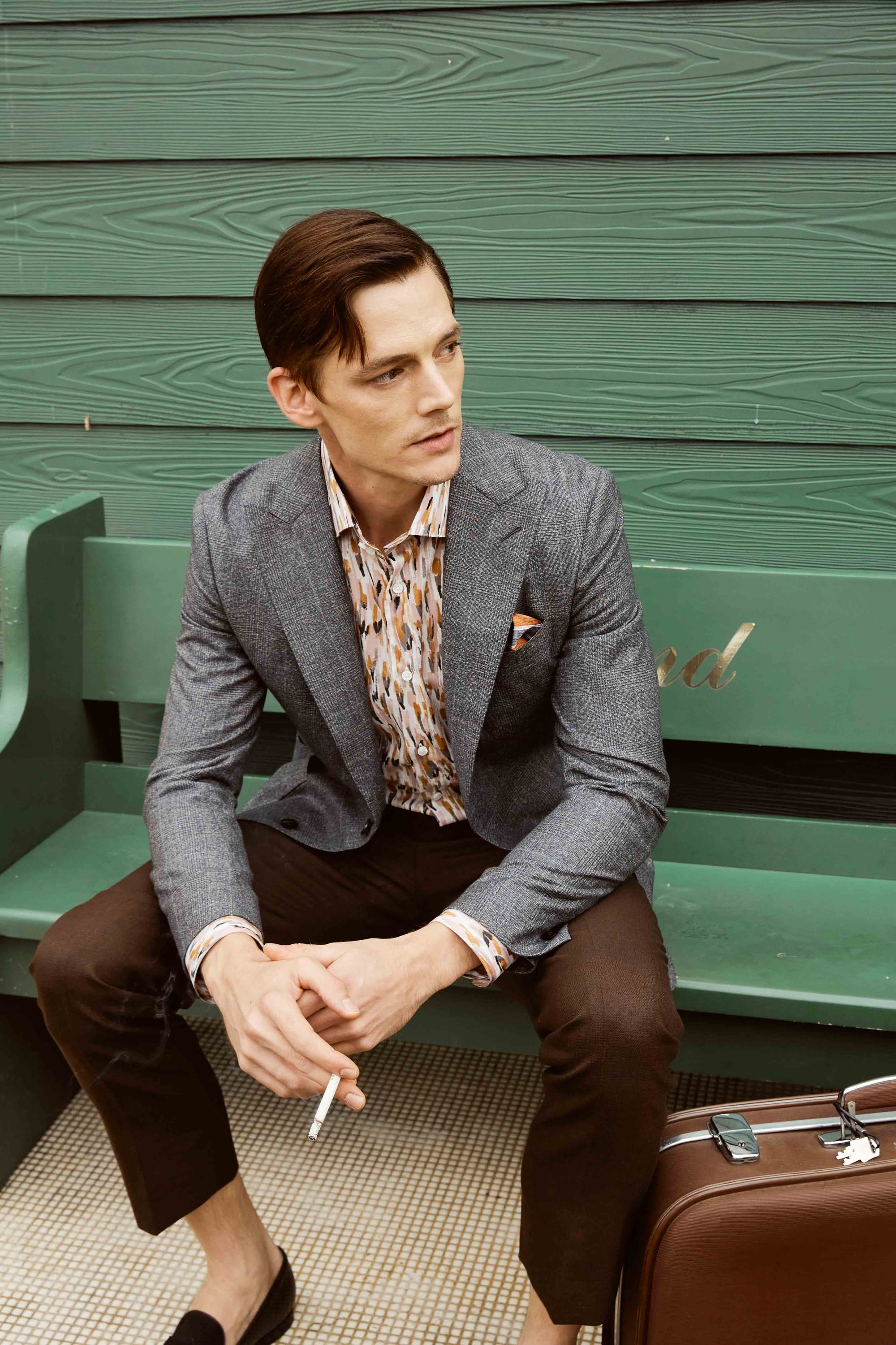 Textured Suit Set with Printed Shirt