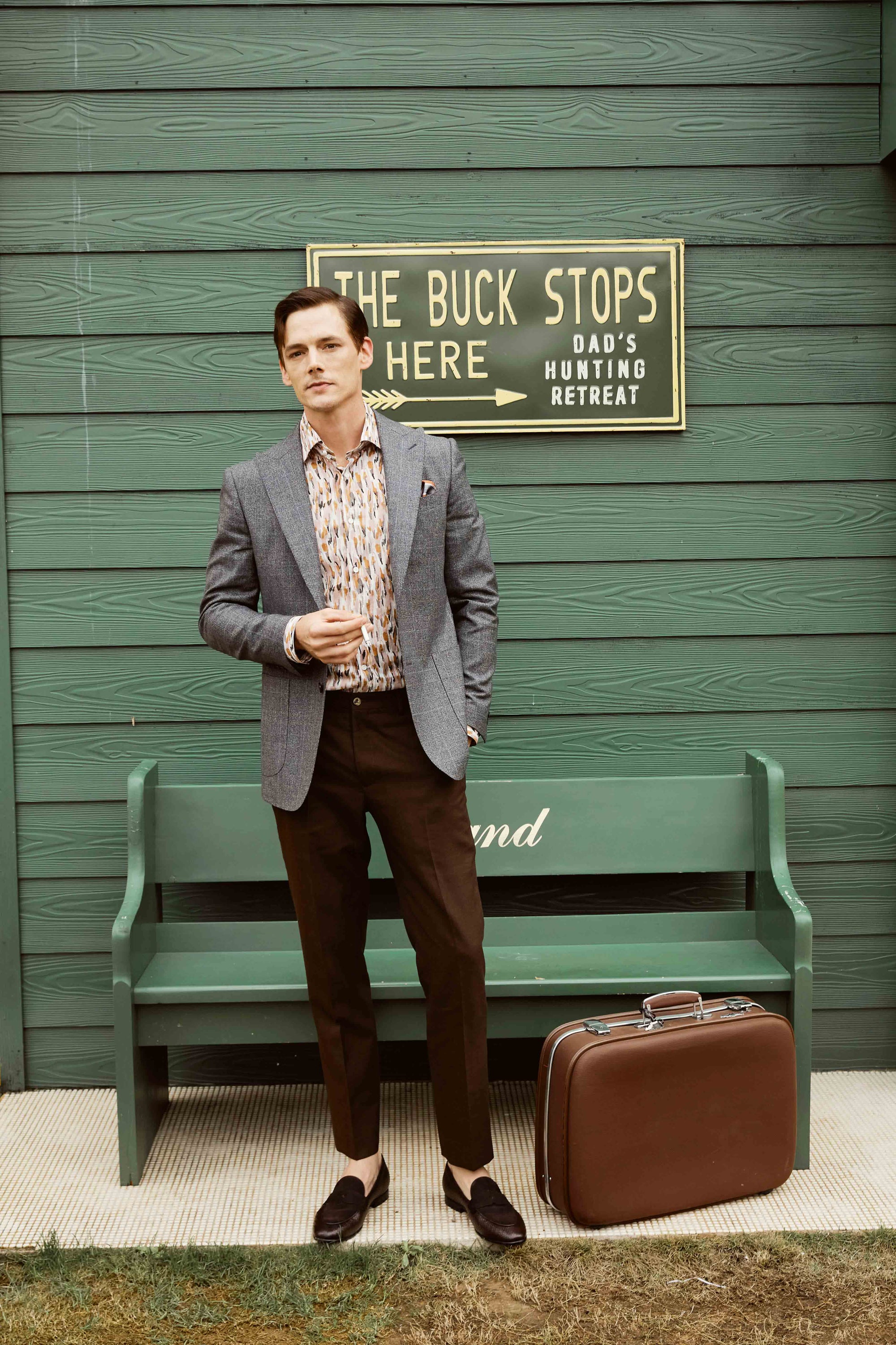 Textured Suit Set with Printed Shirt
