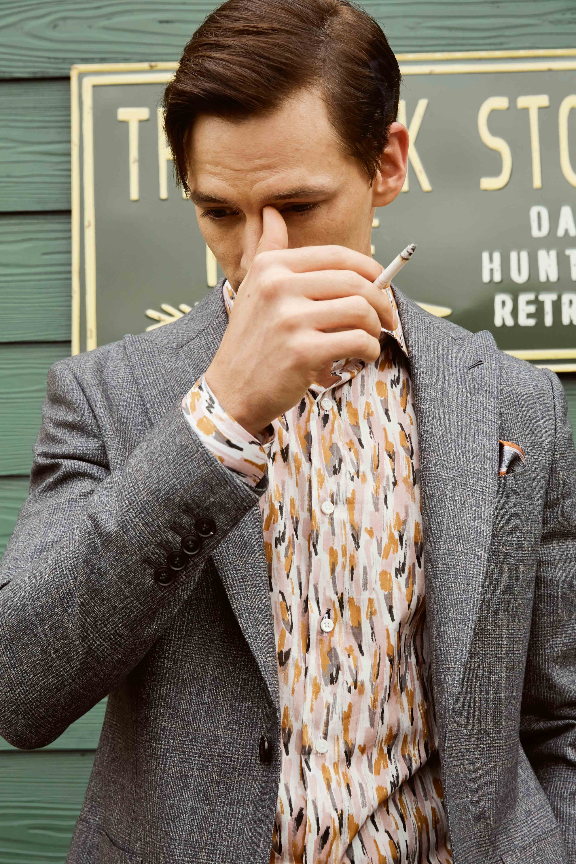 Textured Suit Set with Printed Shirt