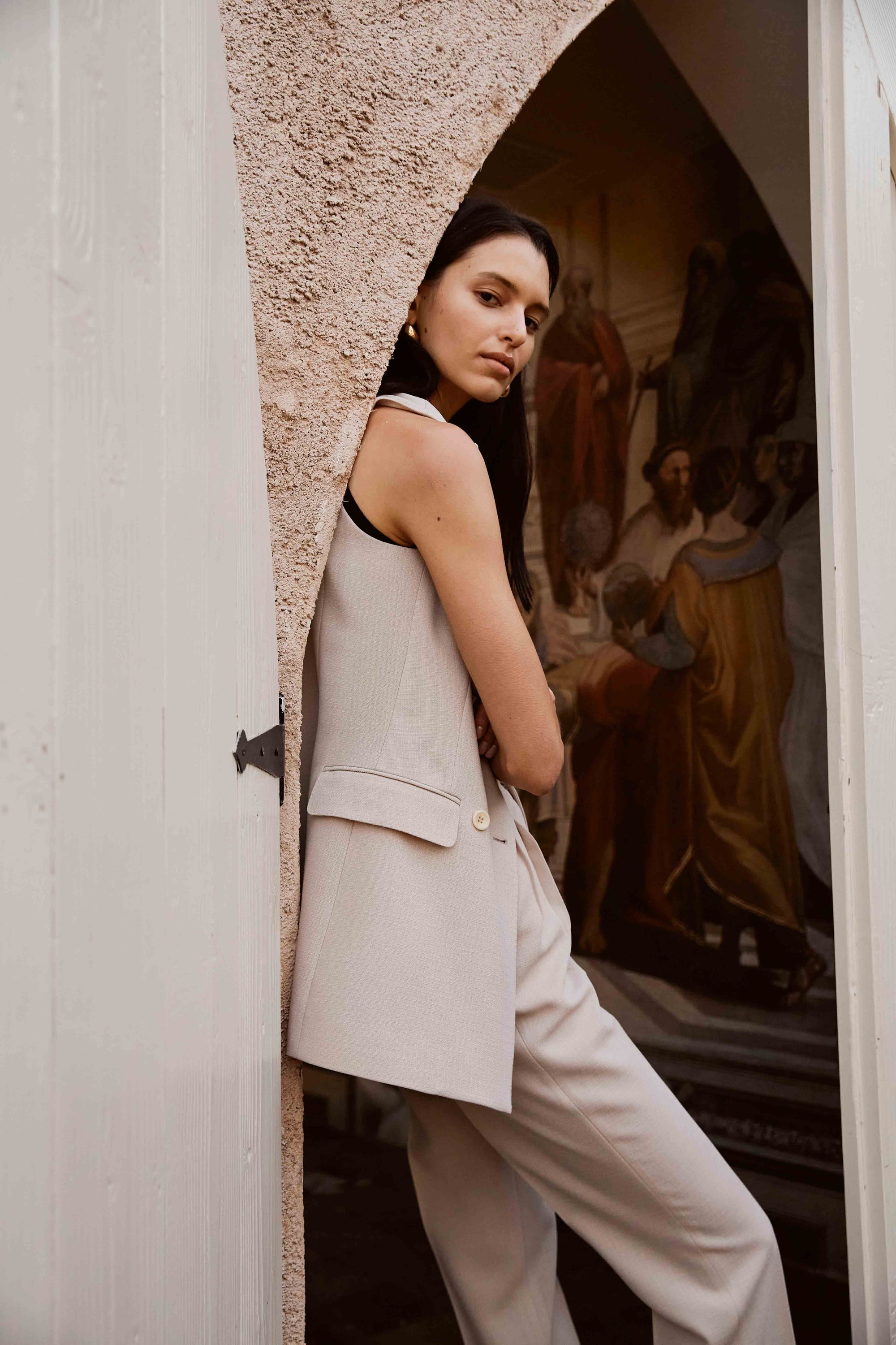 Sleeveless Double-Breasted Suit with Pants for Women