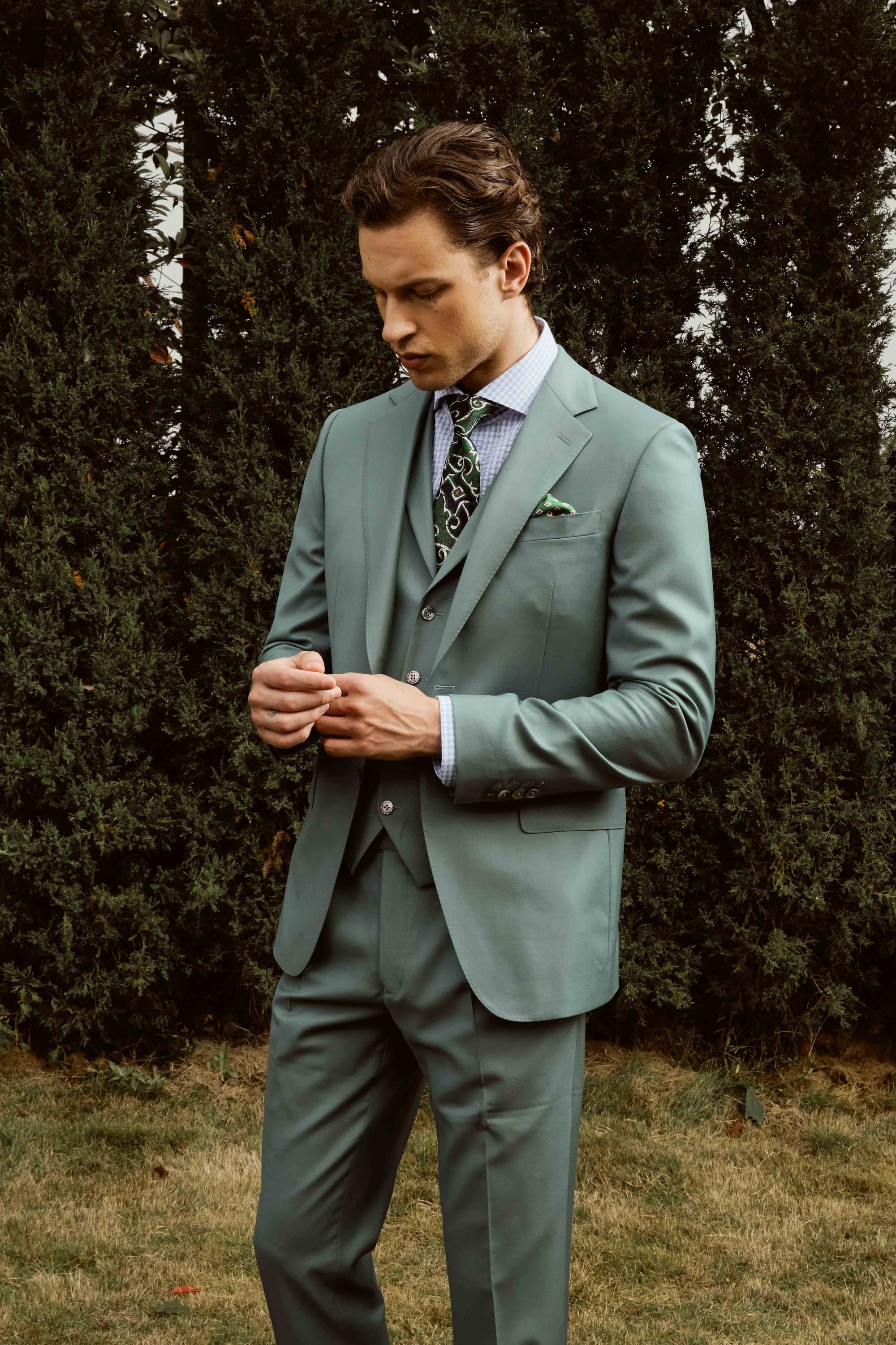 Zomp Green suit set with customized  tie
