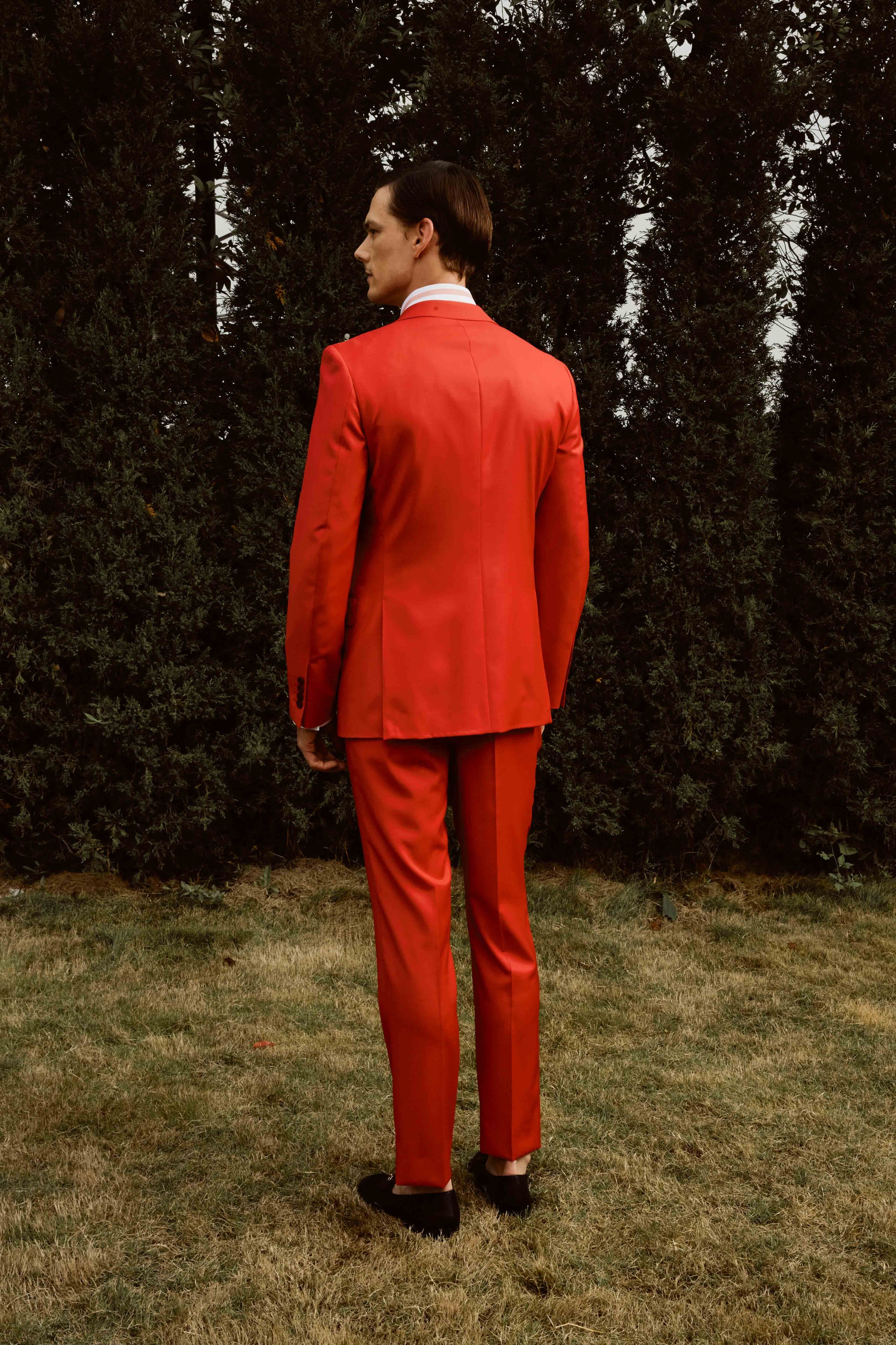 Red Suit set with white and red stripe shirt