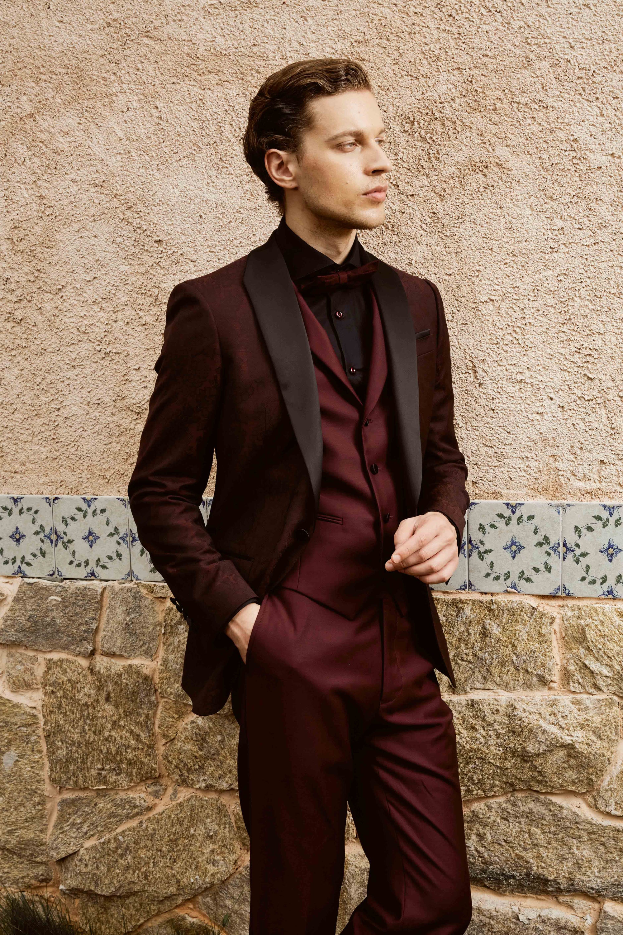 Maroon Suit Set with Vest