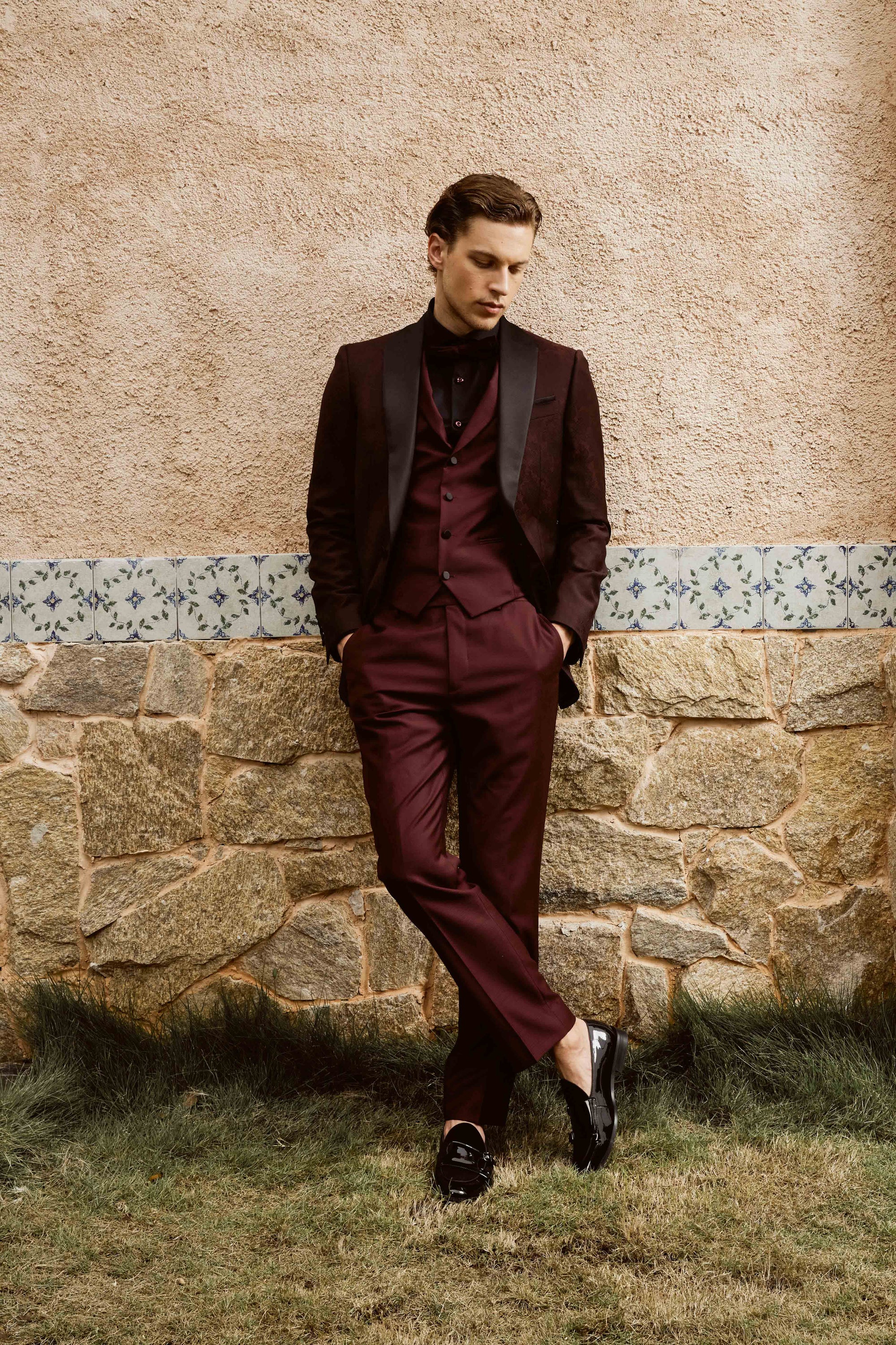 Maroon Suit Set with Vest