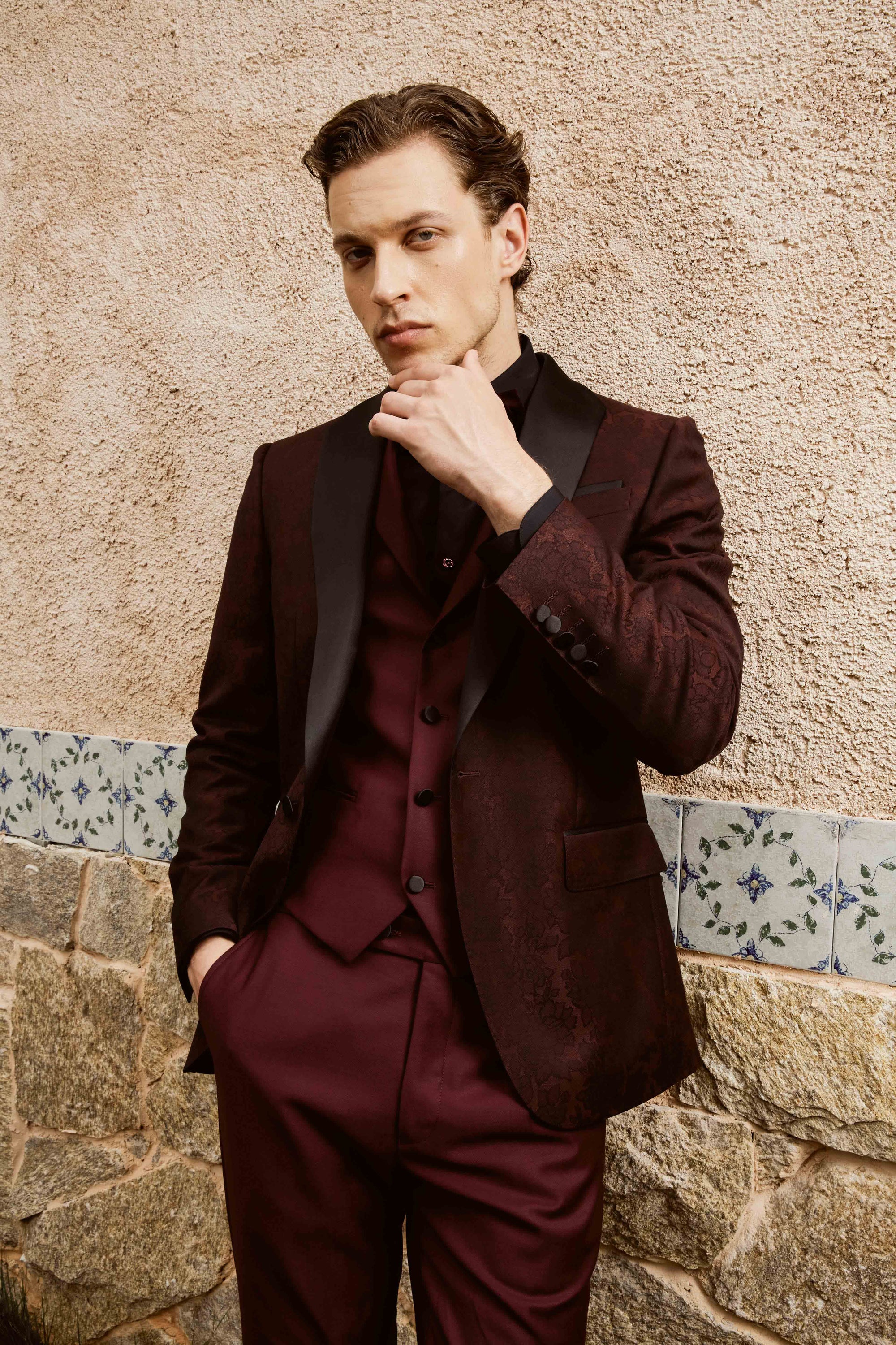Maroon Suit Set with Vest