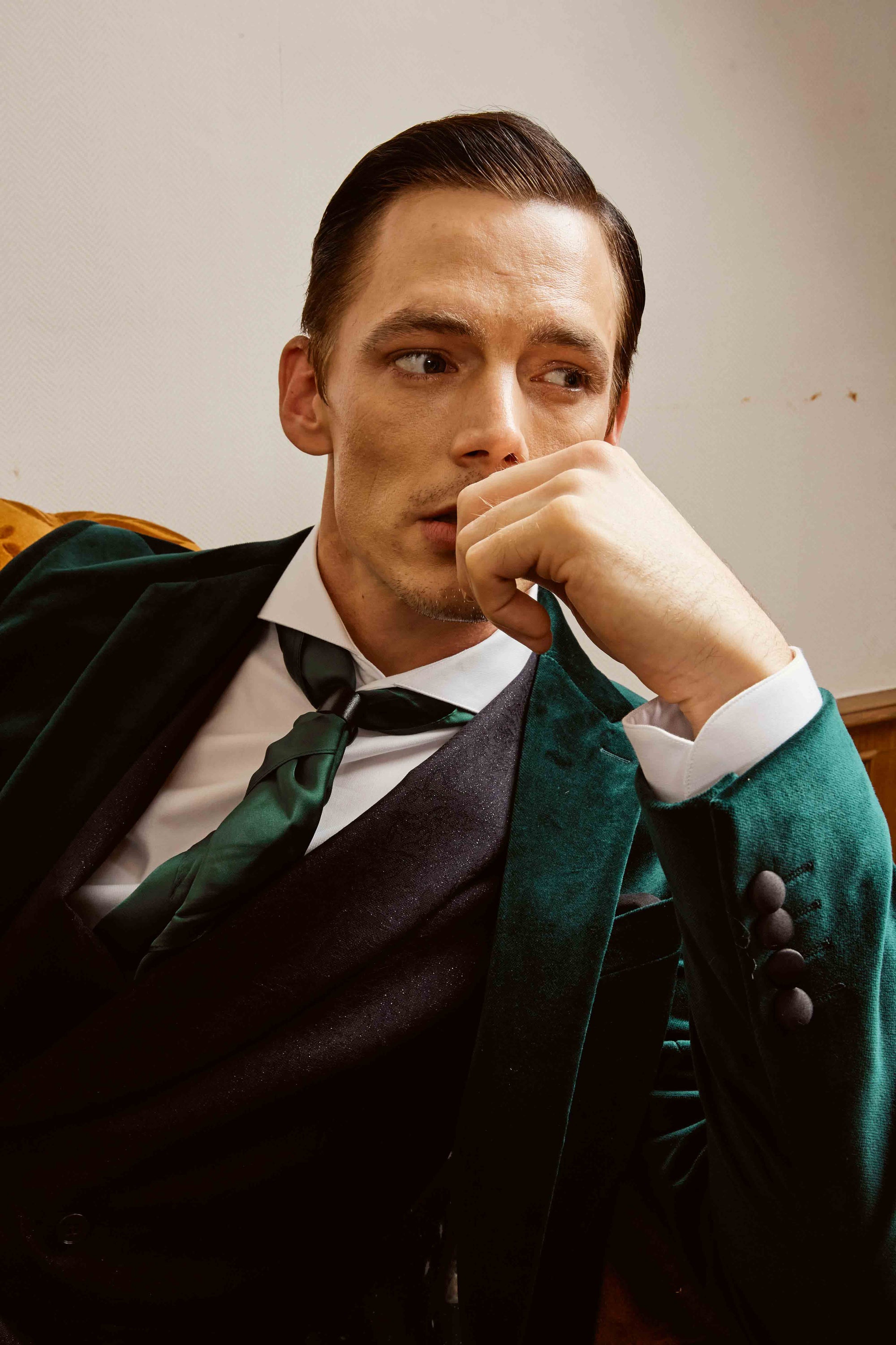Green Cotton Suit Set with Glazing Vest