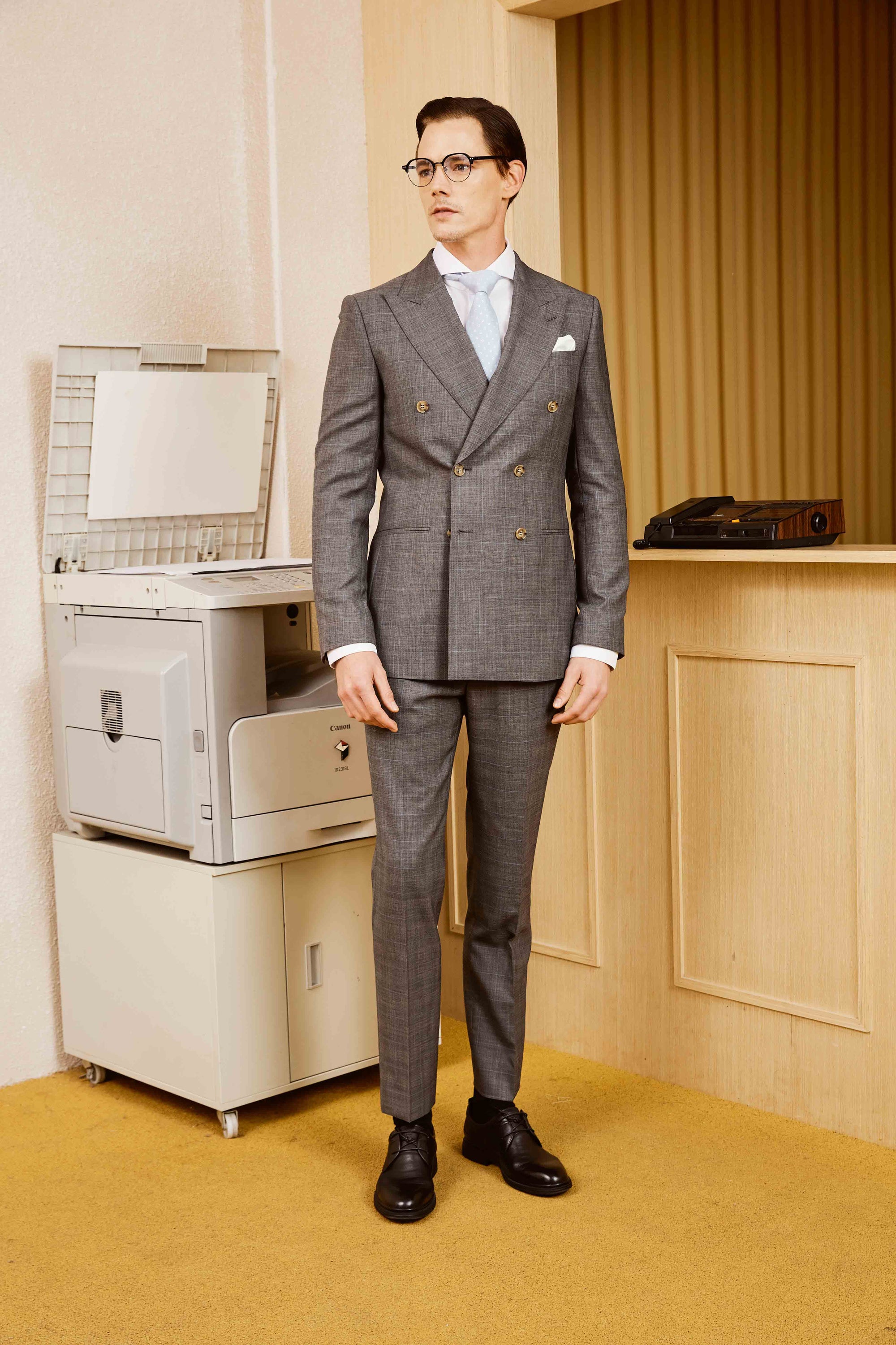 Grey Double-Breasted Suit Set