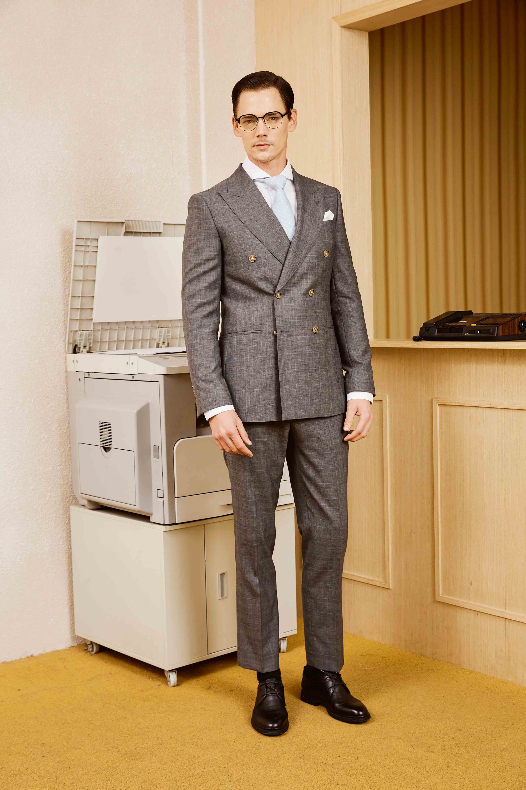 Grey Double-Breasted Suit Set