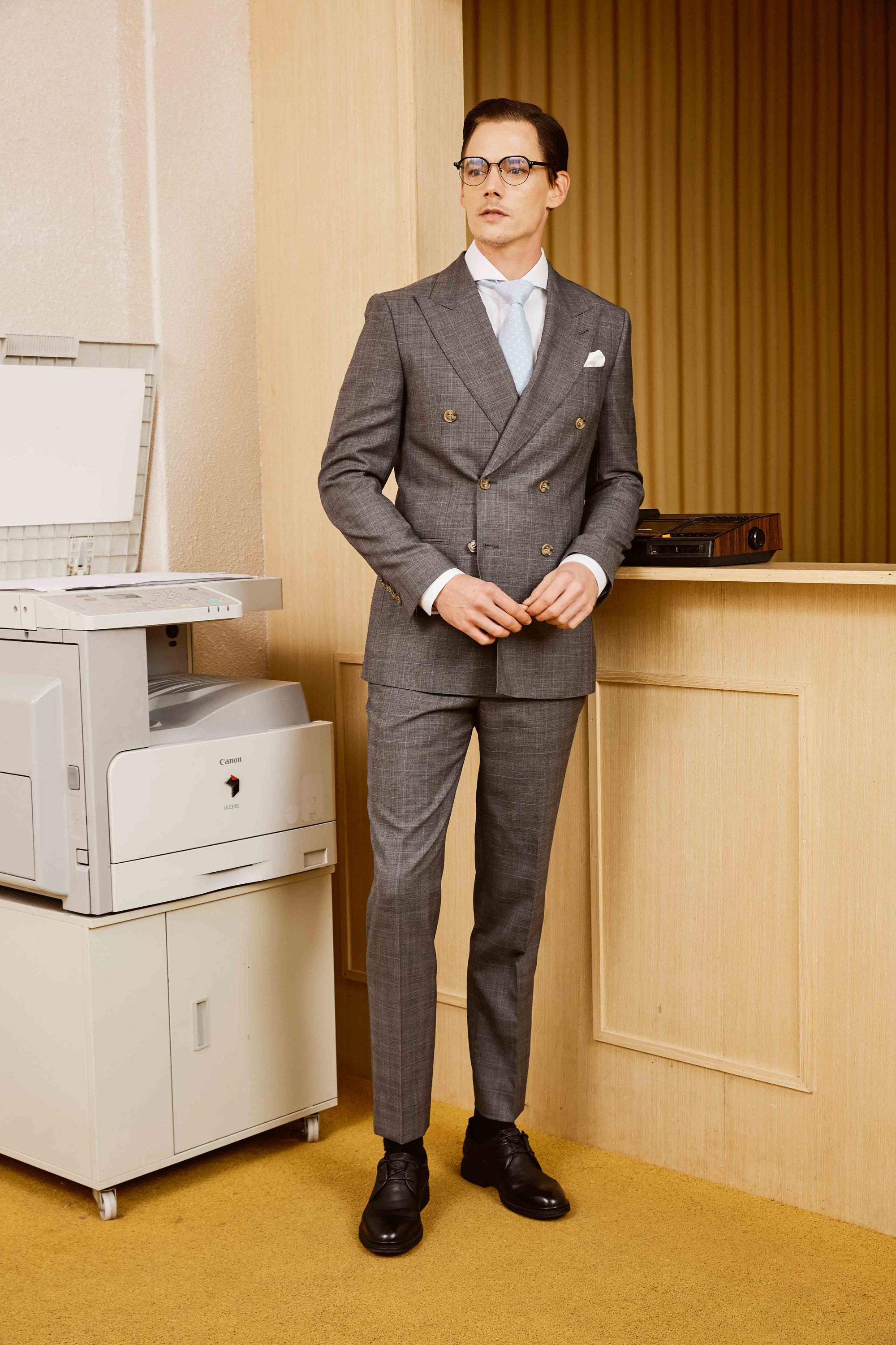 Grey Double-Breasted Suit Set