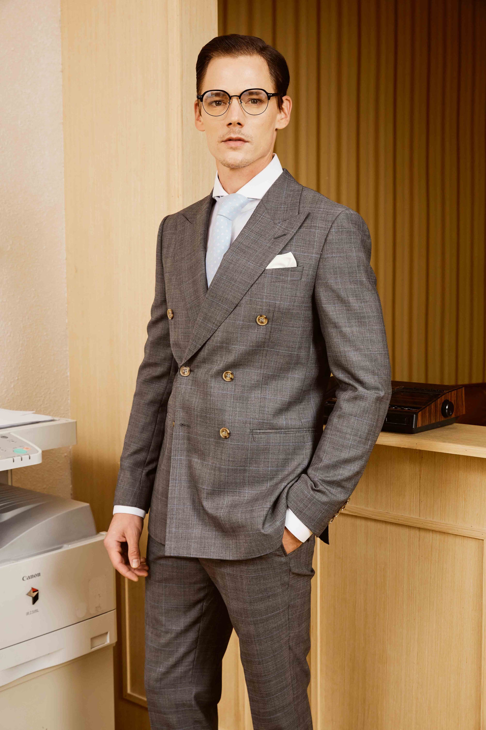 Grey Double-Breasted Suit Set