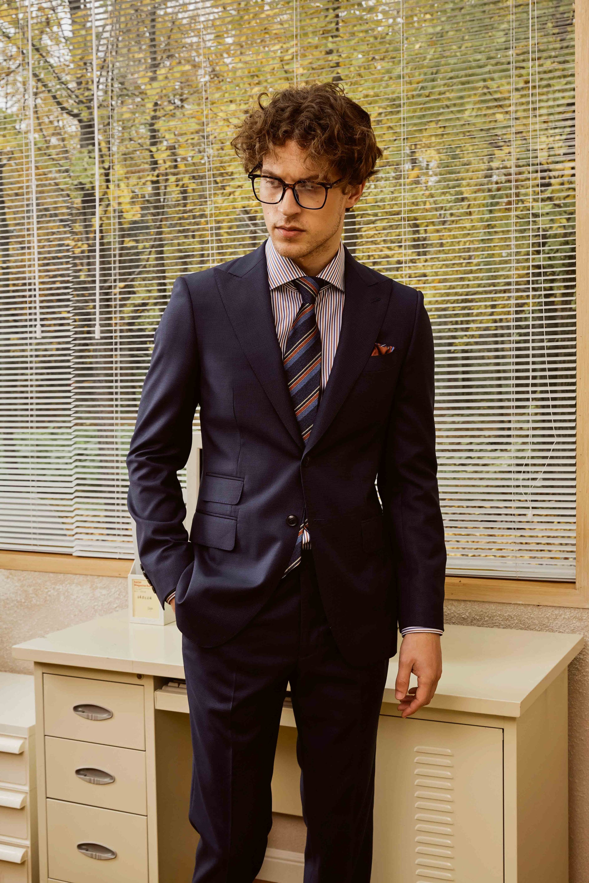 Men's Dark Blue Wool Suit Set