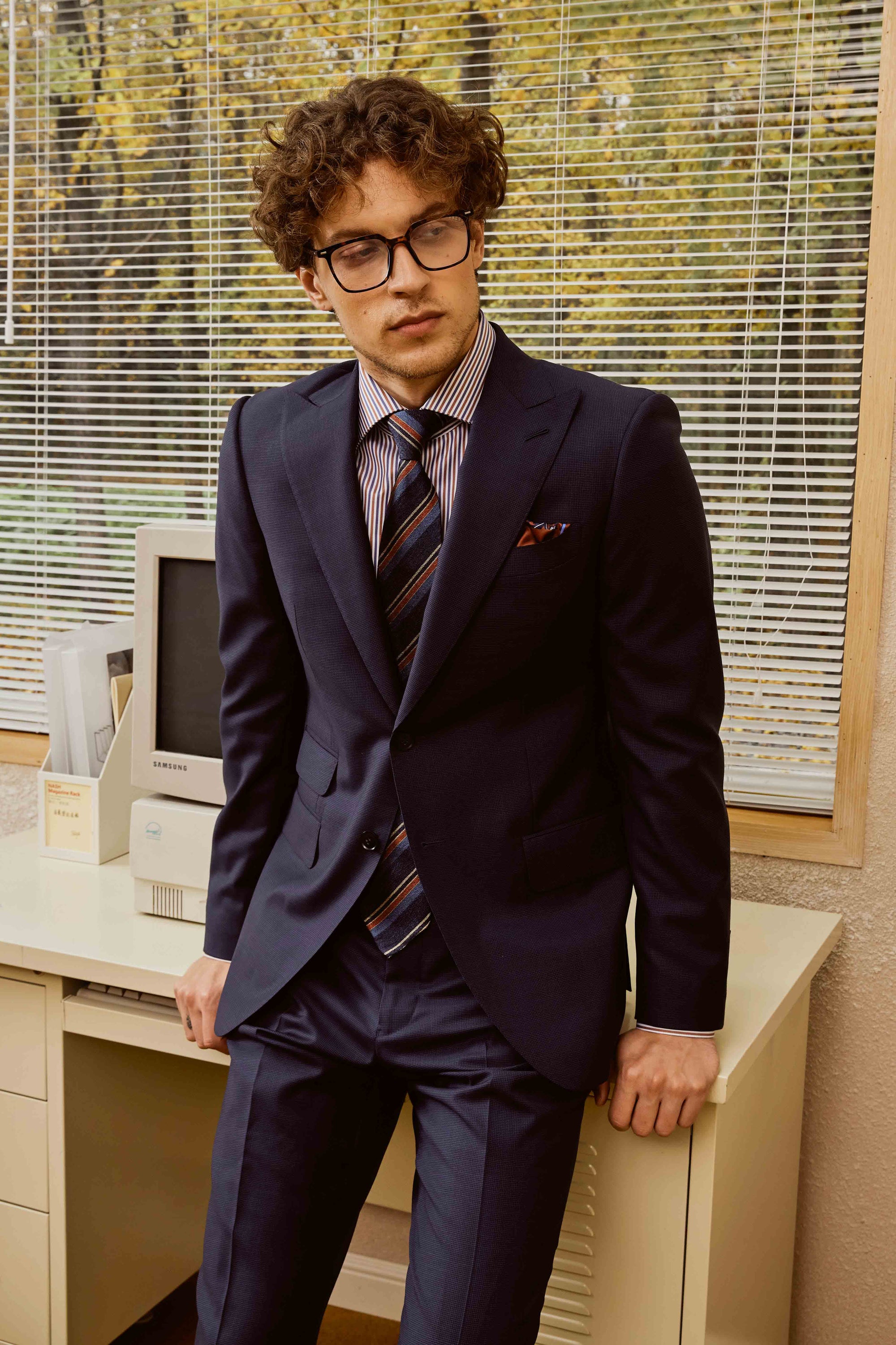 Men's Dark Blue Wool Suit Set