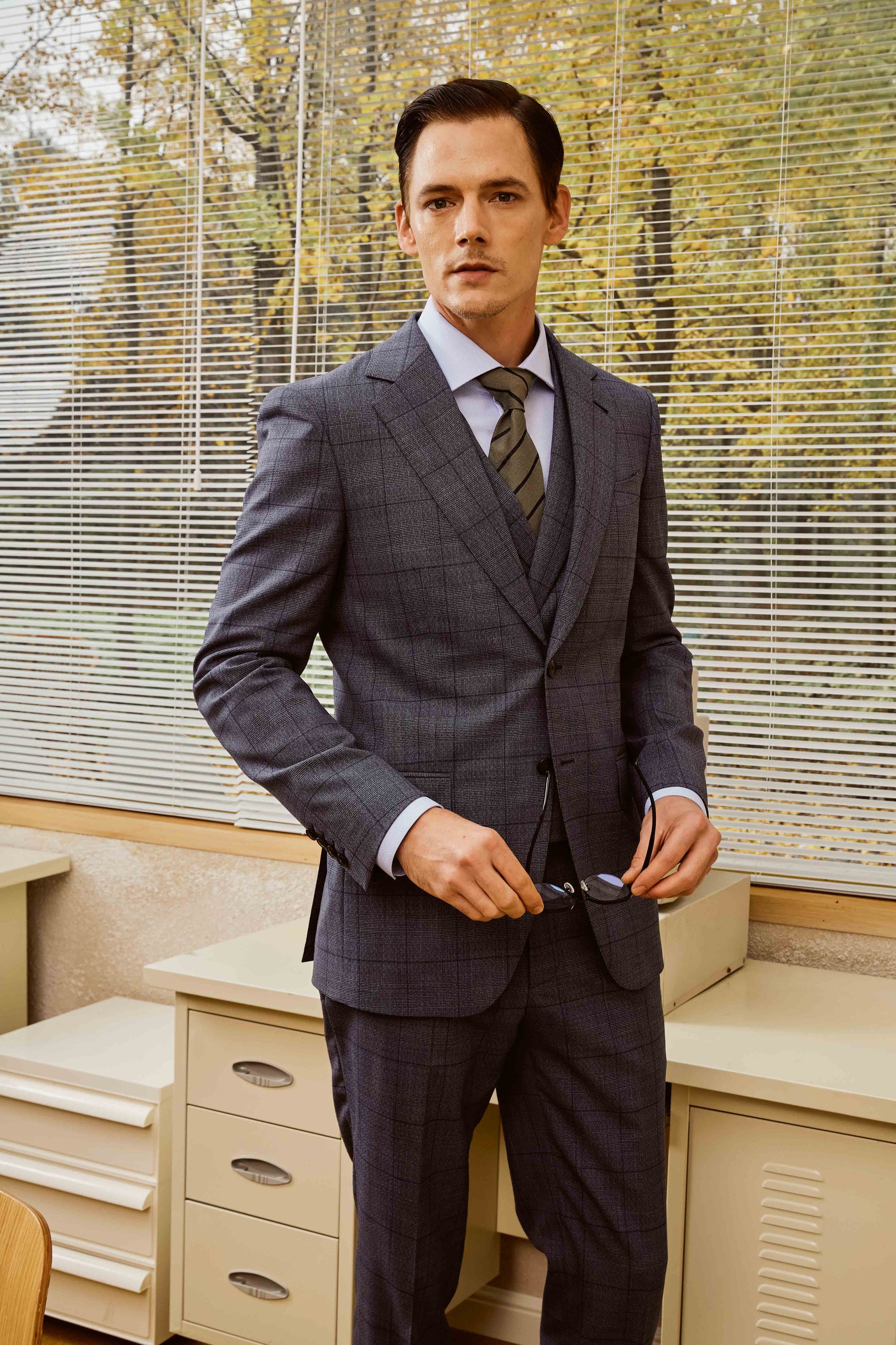 Gray Check Suit Set