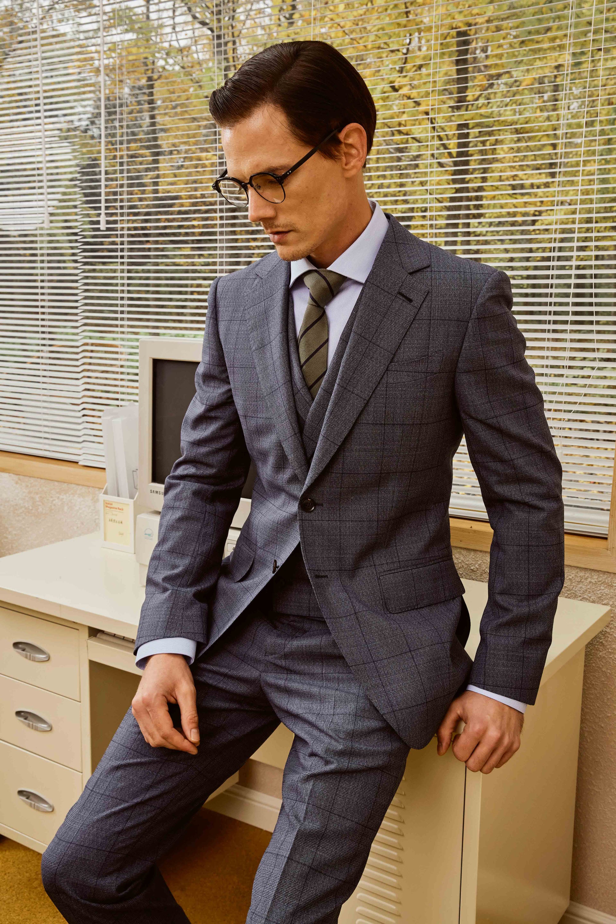 Gray Check Suit Set