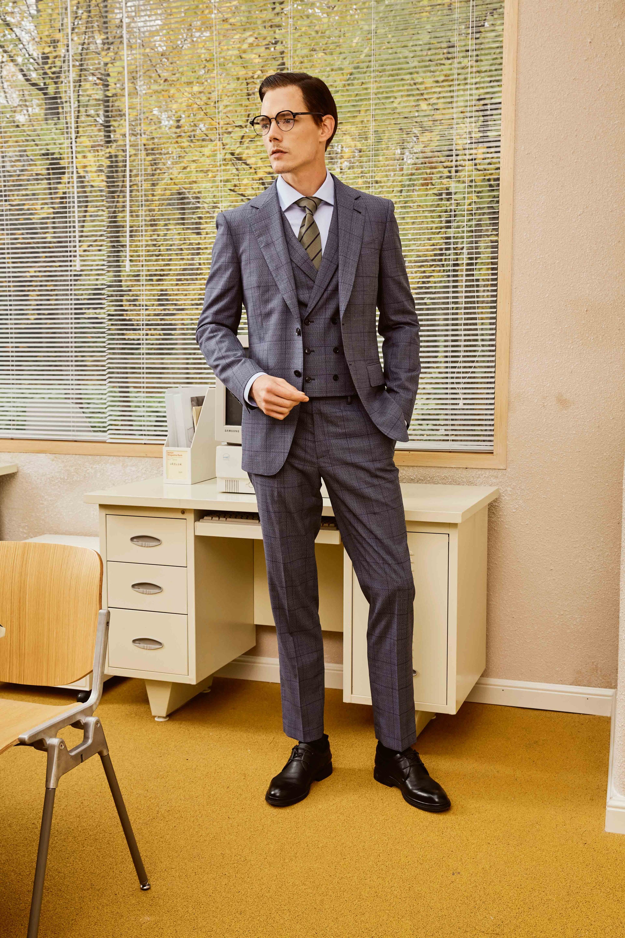 Gray Check Suit Set