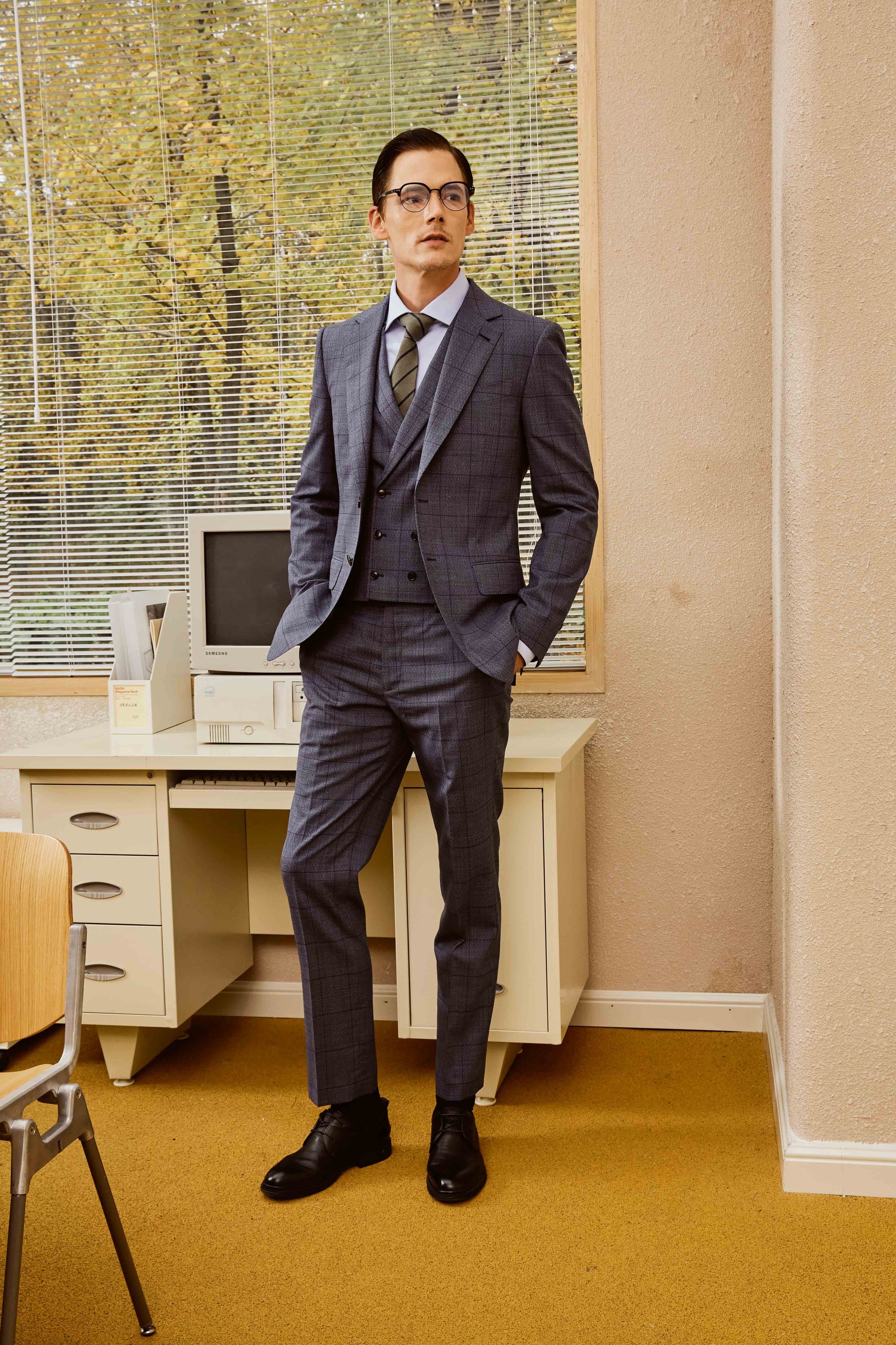 Gray Check Suit Set