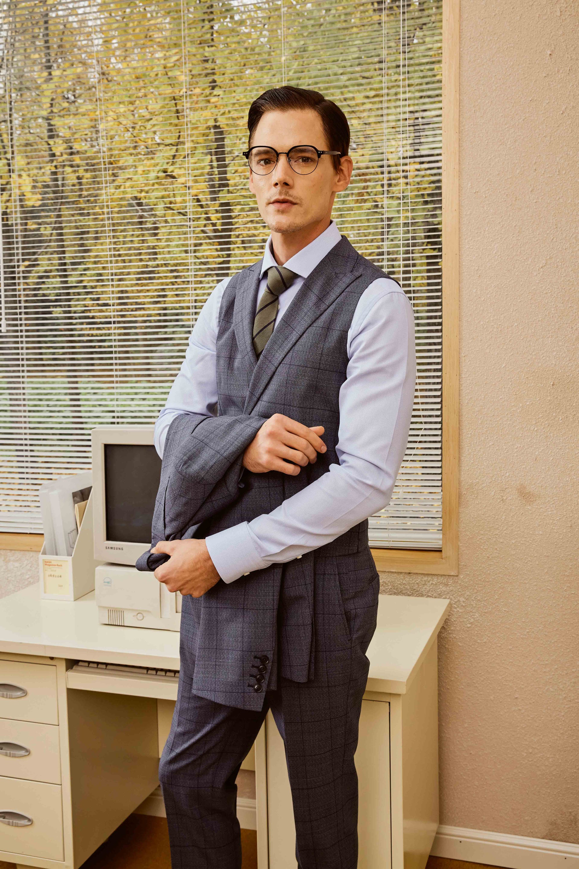 Gray Check Suit Set