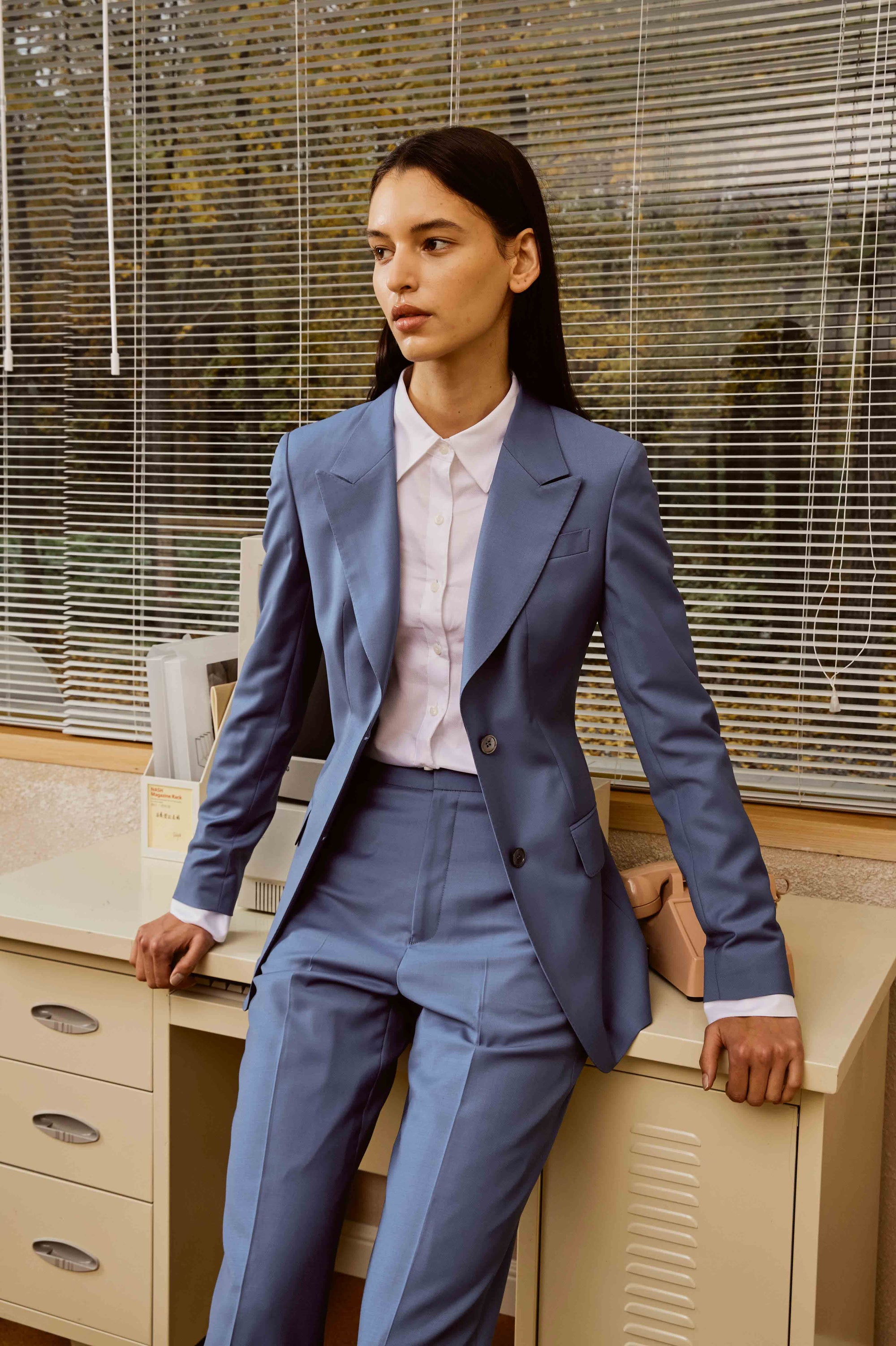 Lapis Blue Suit Set with White shirt for Women
