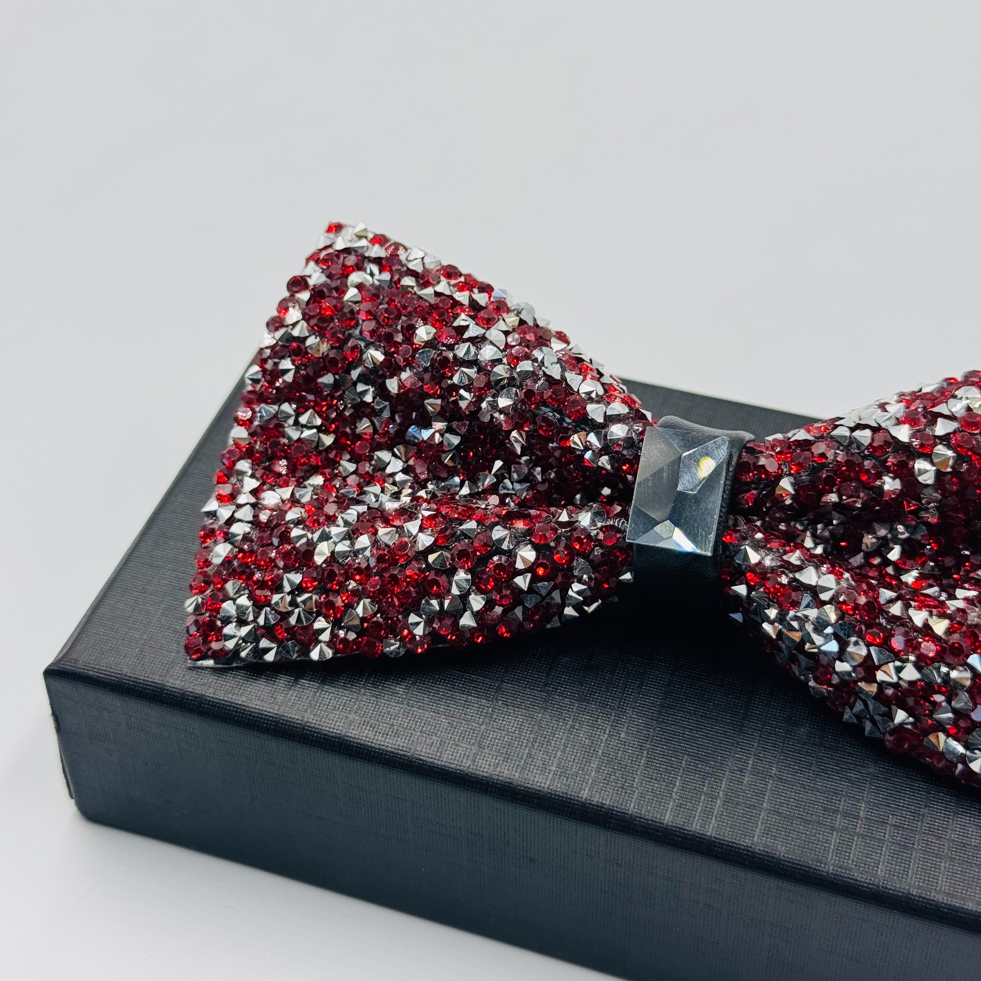 Fiery Elegance: Red & Silver Stone Bow Tie