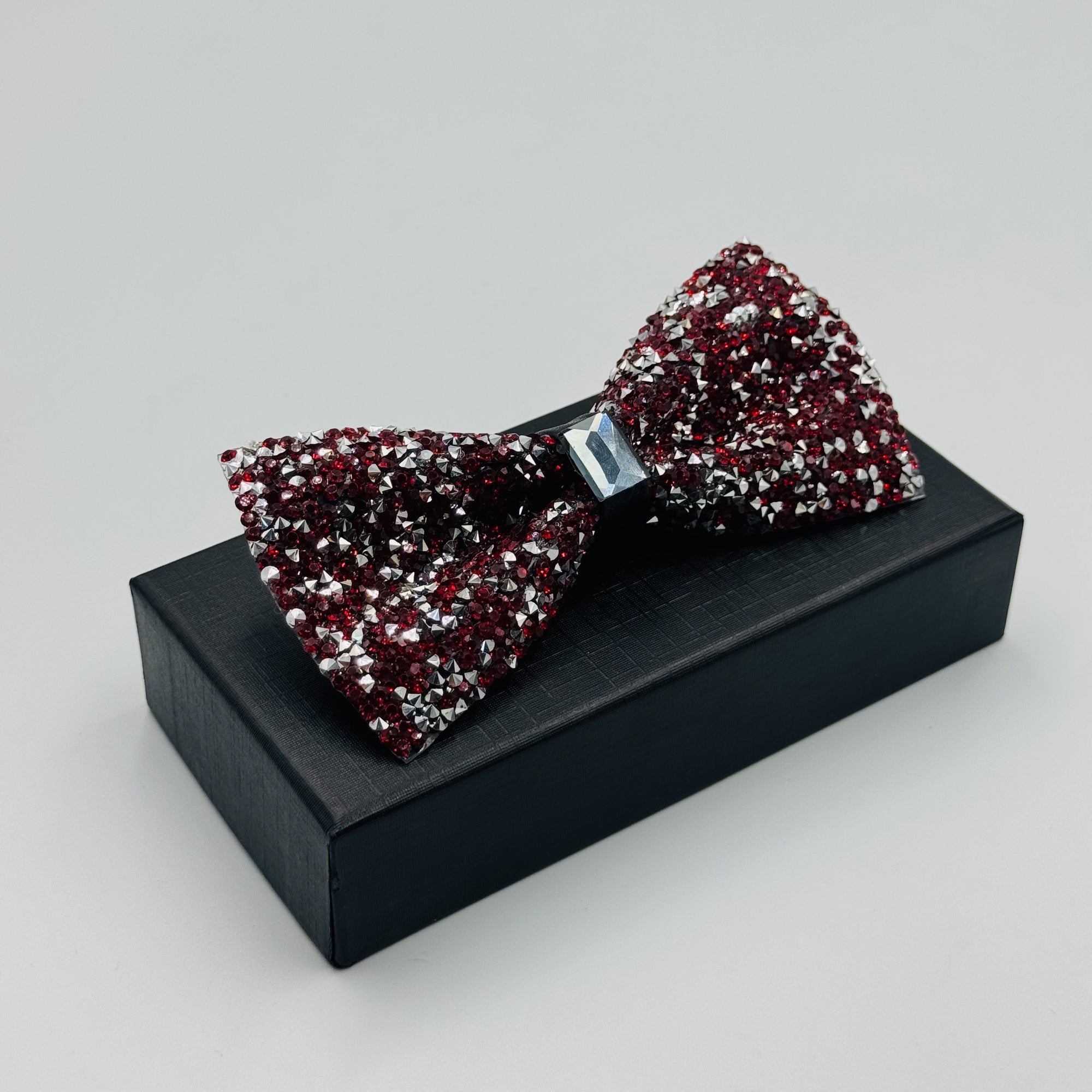 Fiery Elegance: Red & Silver Stone Bow Tie