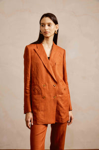 Ginger Orange Suit Set with Peak Lapel and Pants for Women