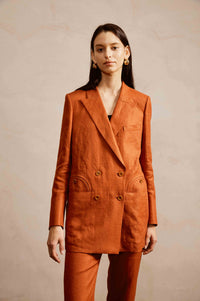 Ginger Orange Suit Set with Peak Lapel and Pants for Women