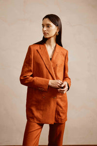 Ginger Orange Suit Set with Peak Lapel and Pants for Women