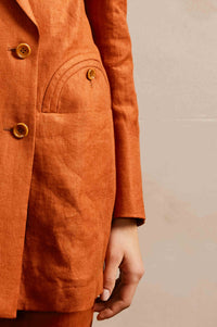 Ginger Orange Suit Set with Peak Lapel and Pants for Women