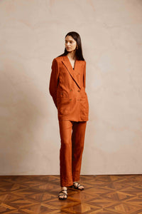 Ginger Orange Suit Set with Peak Lapel and Pants for Women
