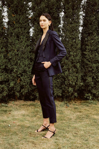 Black and Blue Textile Designed Suit Set with Vest for Women