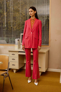 Fuchsia Pink Suit Set with Tiger Orange Polyester Shirt for Women