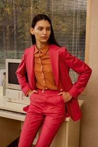 Fuchsia Pink Suit Set with Tiger Orange Polyester Shirt for Women