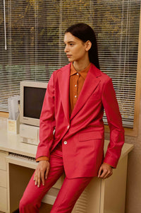 Fuchsia Pink Suit Set with Tiger Orange Polyester Shirt for Women