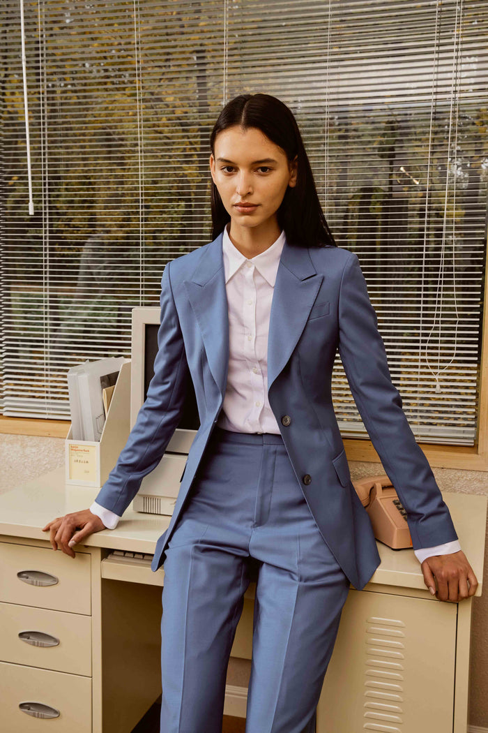 Lapis Blue Suit Set with White shirt for Women