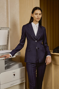 Oxford Blue Suit Set with Cotton Shirt and Custom Scarf