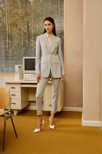 Seafoam Green Suit and Pants with White and Light Brown Stripes for Women
