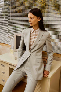 Seafoam Green Suit and Pants with White and Light Brown Stripes for Women