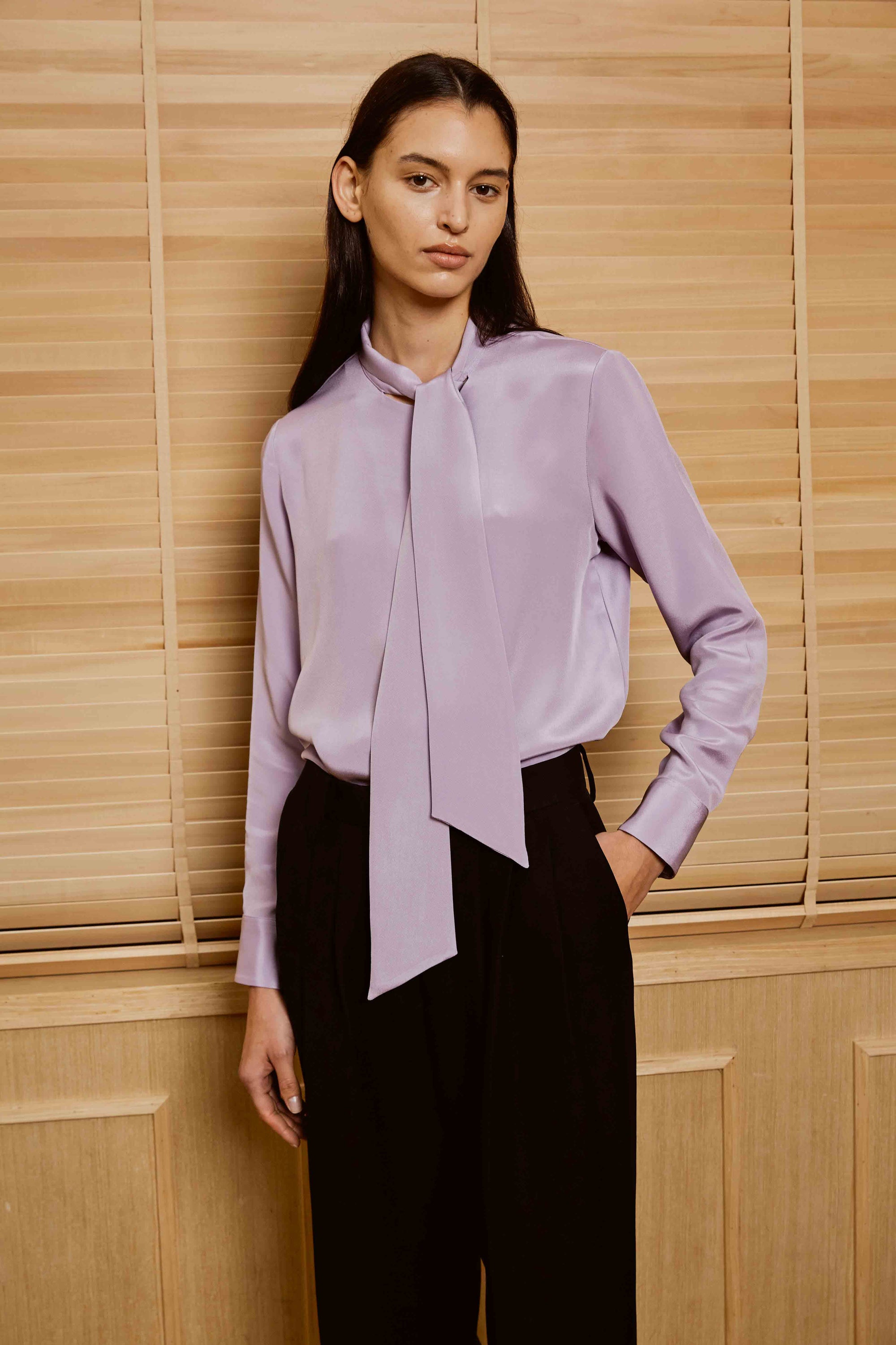 Thistle Color Formal Top with Knot Tie for Women