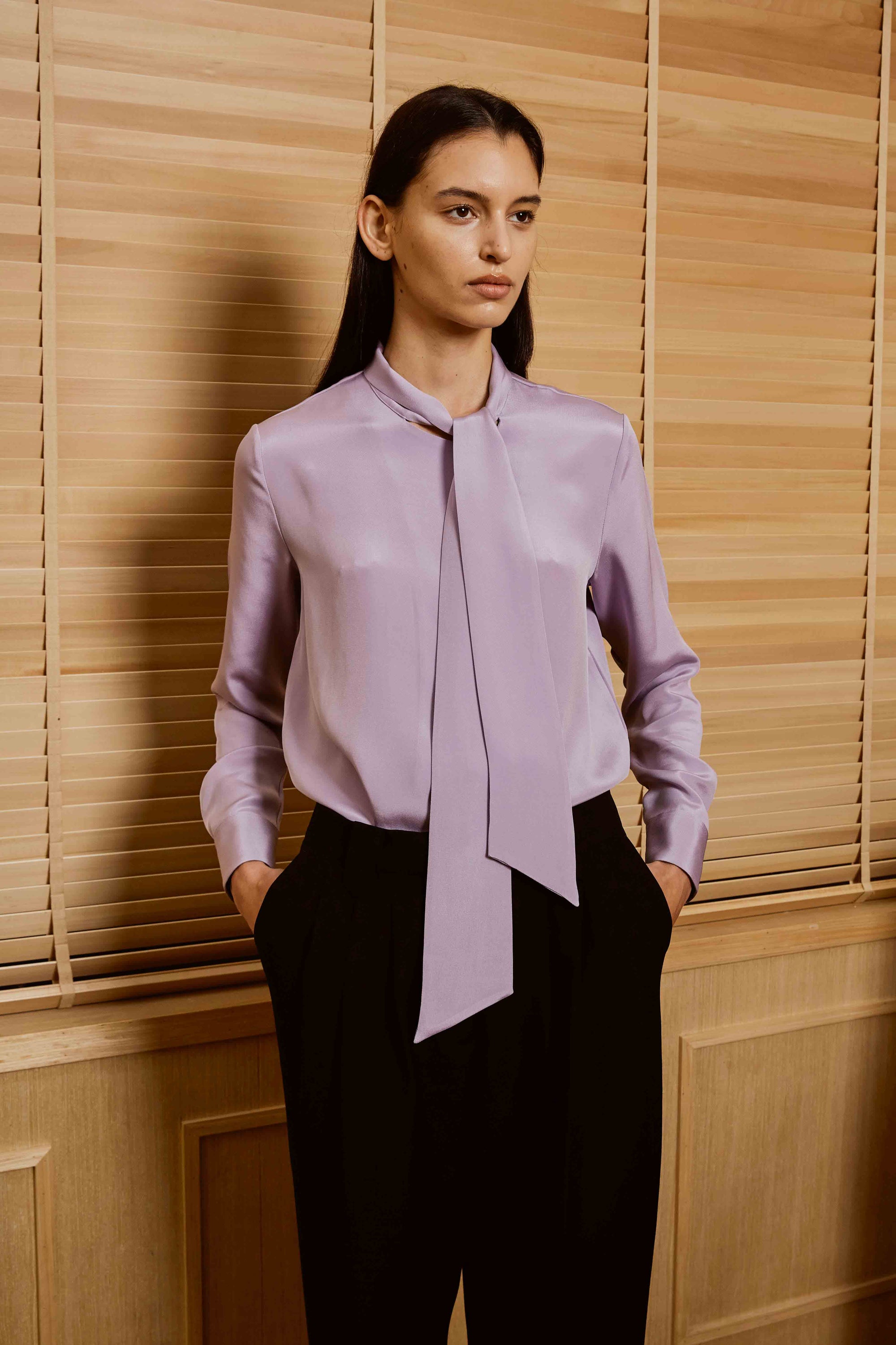 Thistle Color Formal Top with Knot Tie for Women