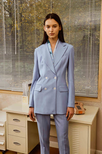 Wool Double-Breasted Suit Set with Pants and Customized Fancy Scarf for Women
